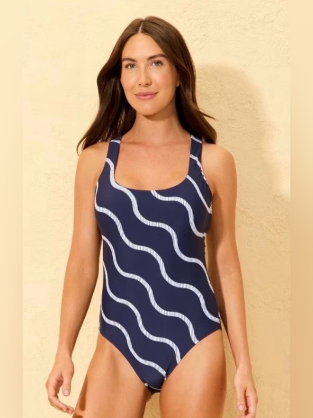 Shade & Shore ~ Navy One-Piece Swimsuit with White Wave Print NWT - XS